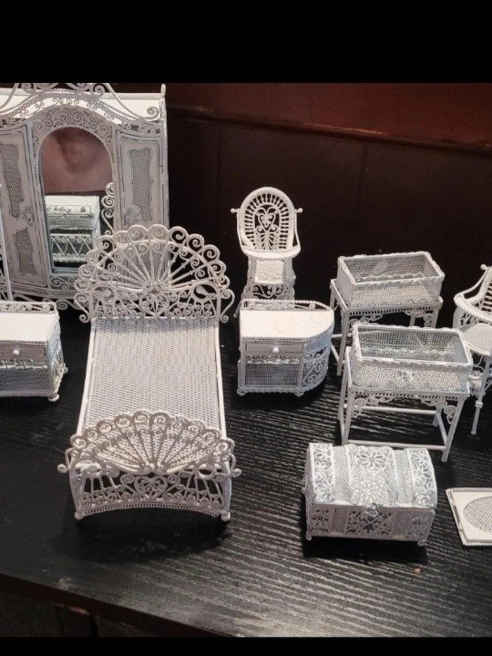 White Metal (Wicker Look) Miniature Dollhouse Set